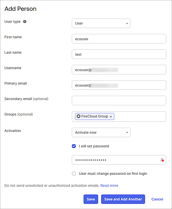 Screenshot of Okta, add person